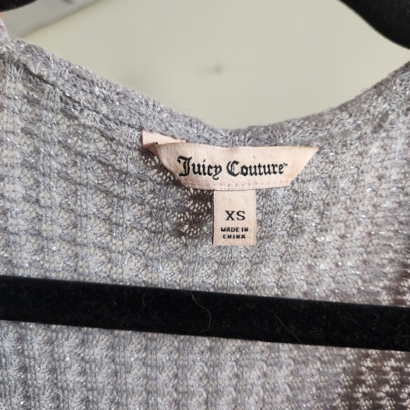 Juicy Couture Gray Waffle Top Jewelled V-Neck Tunic Sharkbite Casual Y2K Bling - Picture 8 of 10